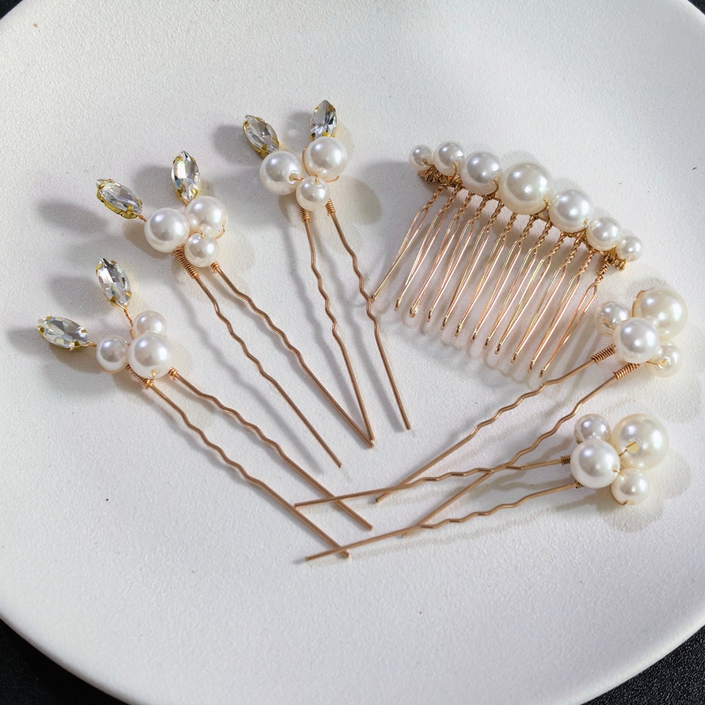 Women'S Wedding Accessories - Pearl Crystal Hair Pins Comb Set