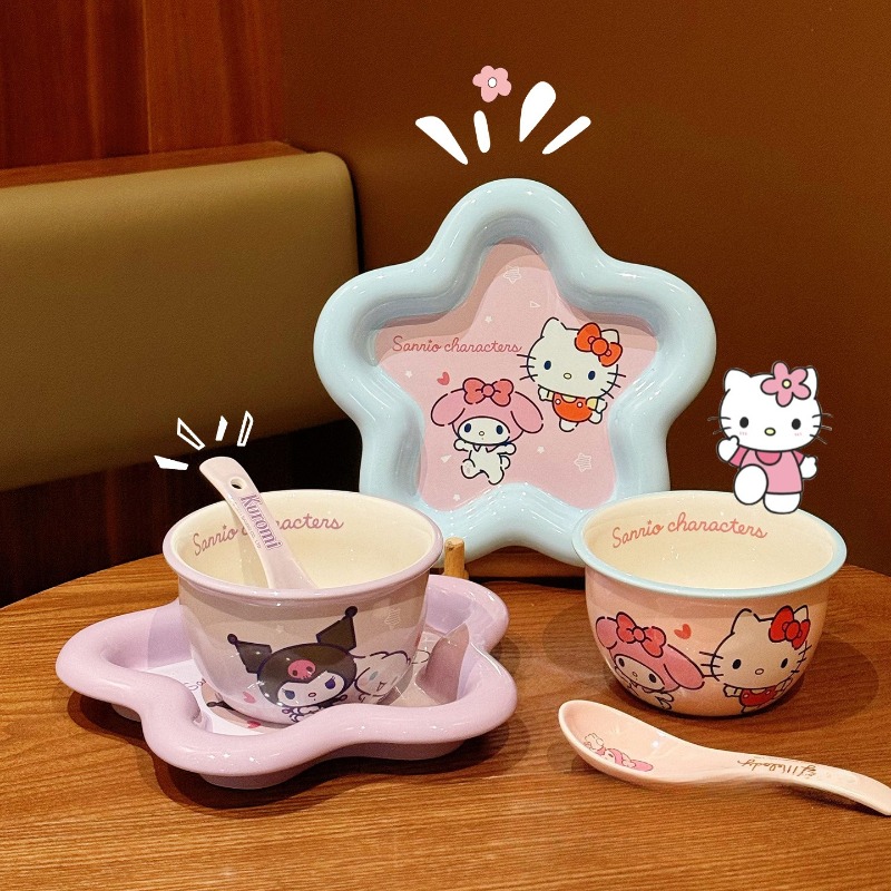 Cartoon Cat Print Ceramic Dinn - Women Accessories Combo Gift のレビューと価格